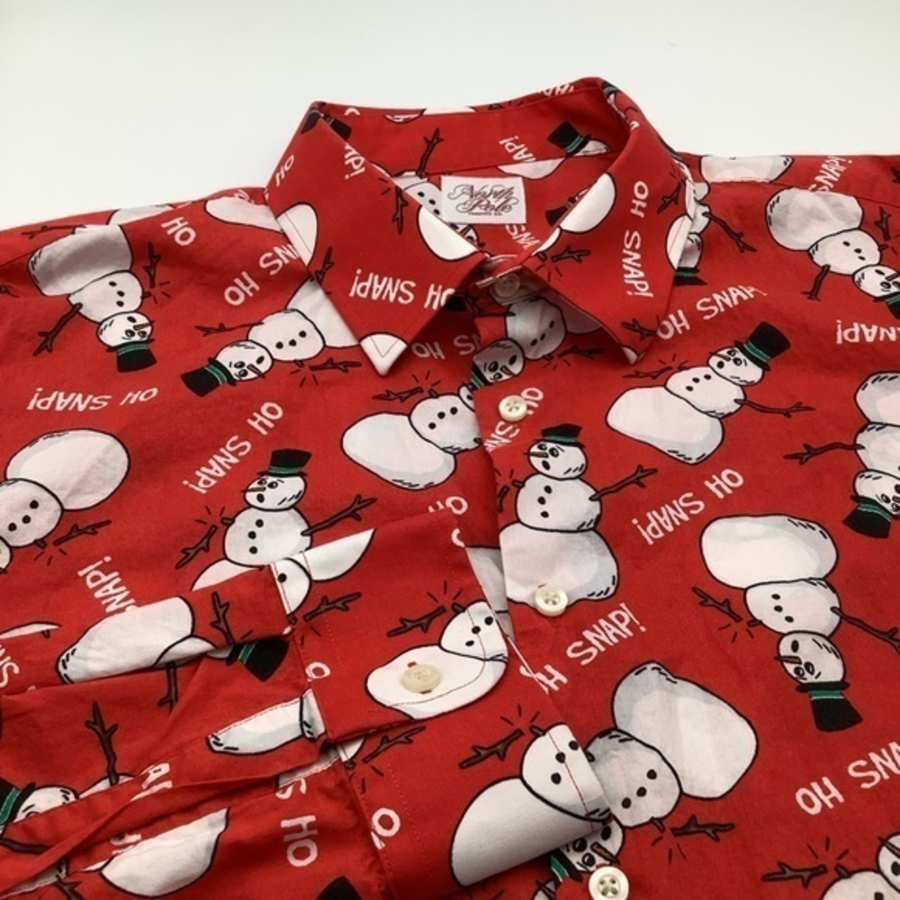 North Pole Trading Co Mens Long Sleeve Button Christmas Snowman Oh Snap XXL